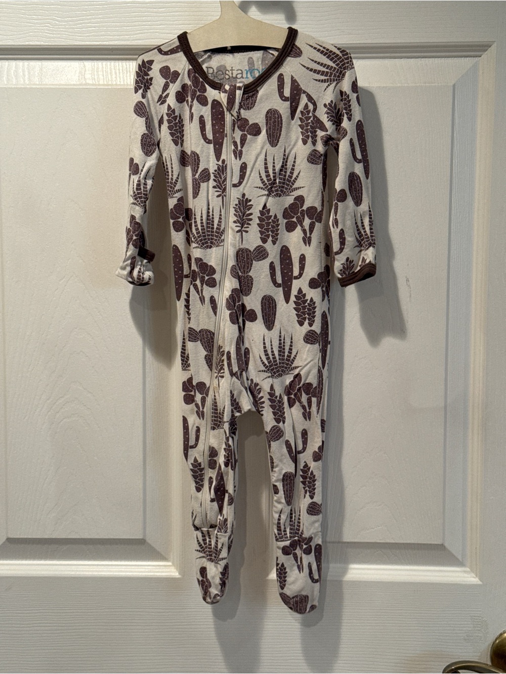 Bestaroo Cream and Brown Cactus Print Modal Footed One-Piece Pajamas 3-6M